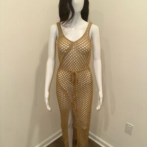 Fashion Nova Tan Crochet Maxi Dress